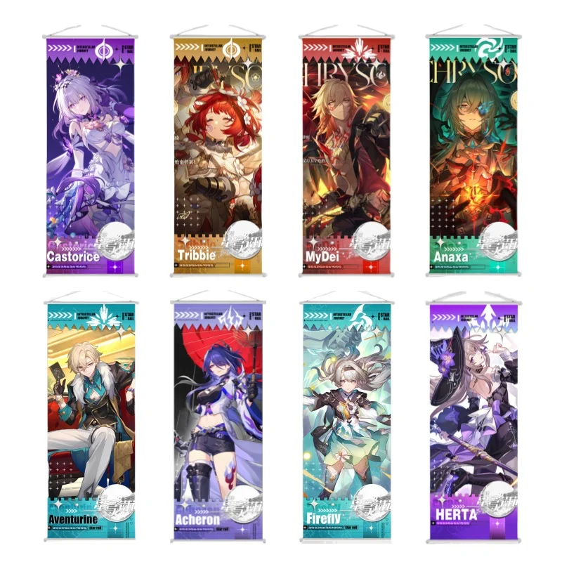 Honkai Star Rail Figure Scroll Canvas Painting Seele March 7th Himeko Jing Yuan Anime Wall Poster Room Decor
