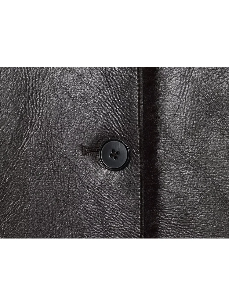 Women Reversible Retro Leather Jacket Autumn Winter Plush Double-sided Fleece Leather Jacket Trendy Streetwear Casual Jacket