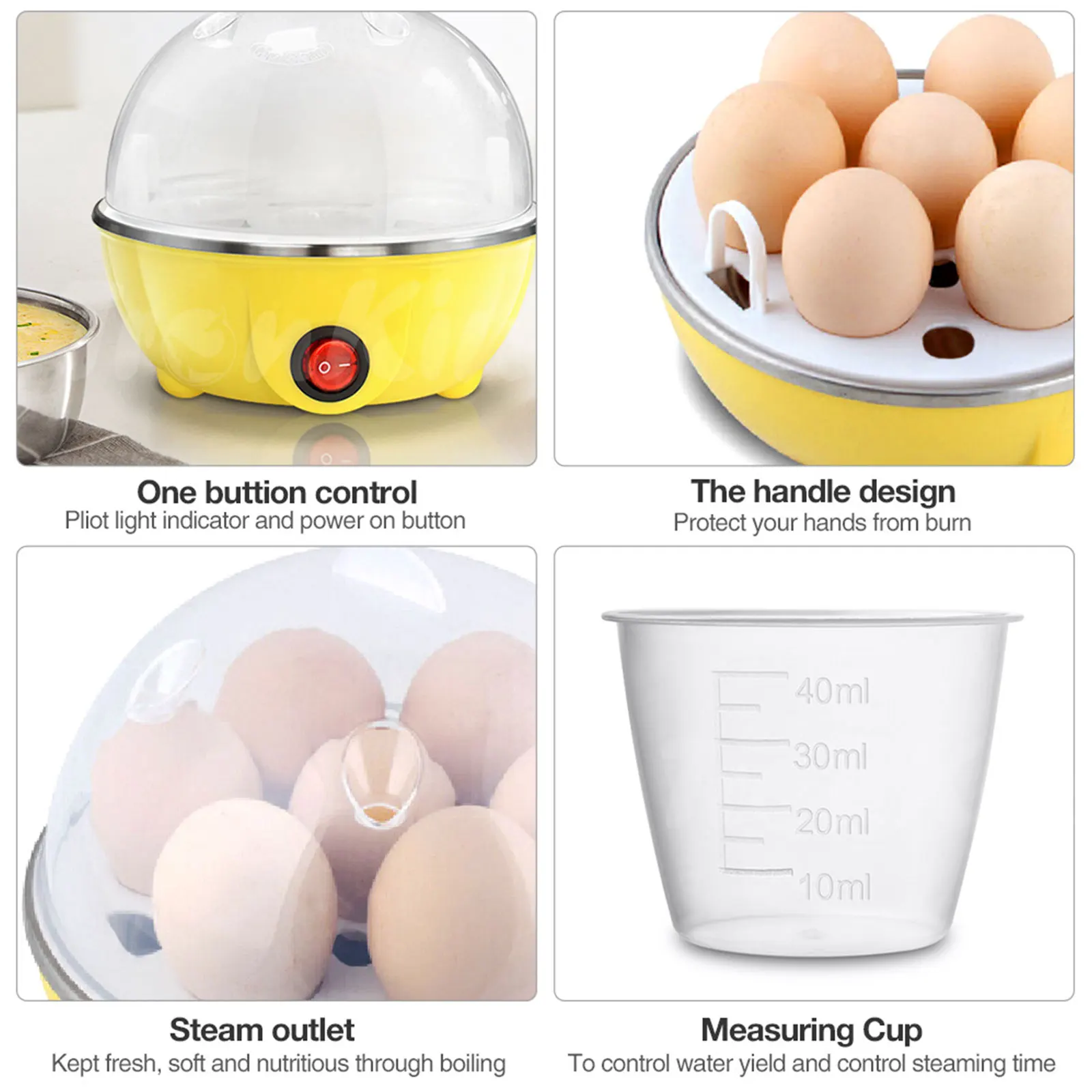 Mini Egg Steamer Multifunctional 2-Layer Egg Custard Steam Cooker Automatic  Power Off US Plug with Measuring Cup Kitchen Tools