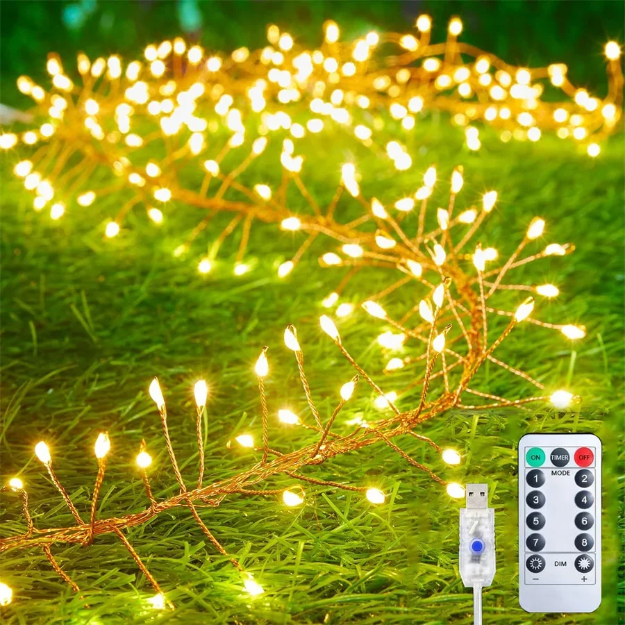 thumbnail image 1 of 12M 400 LED Firecracker String Light With Remote USB Outdoor Cluster Fairy Light Waterproof Tree Firecracker Garland Light, 1 of 5