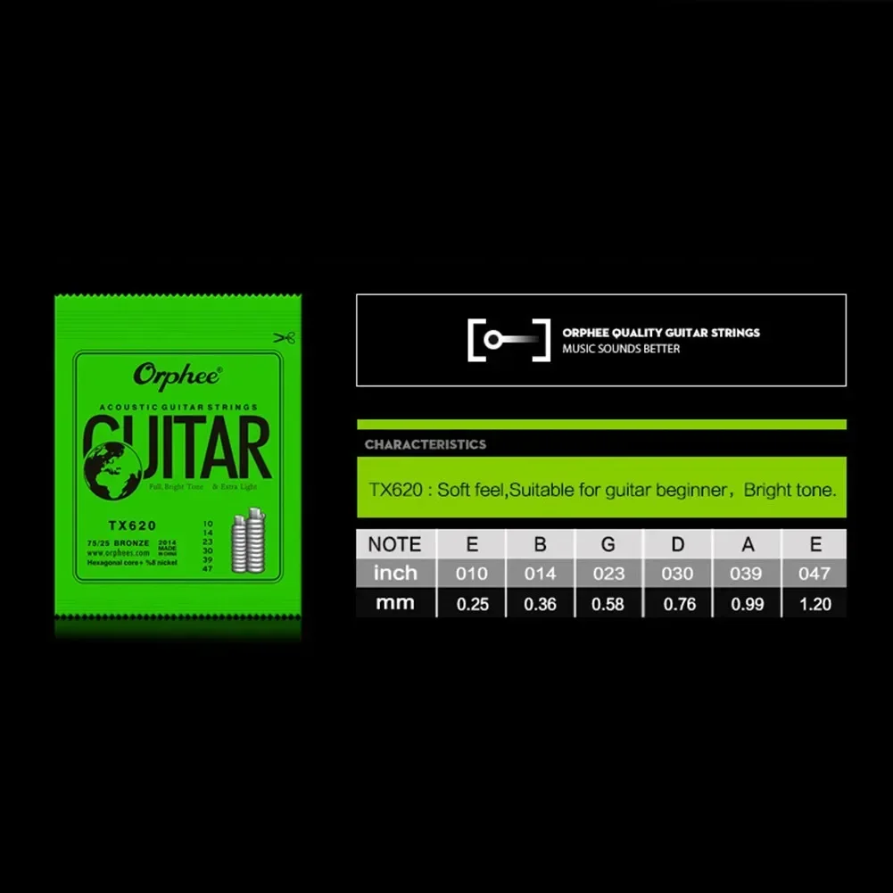 Orphee Acoustic Guitar Strings 6pcs Set Clear And Glossy Sound 10 47 Extra Light 11 52 Normal Light 12 53 Medium Gauge
