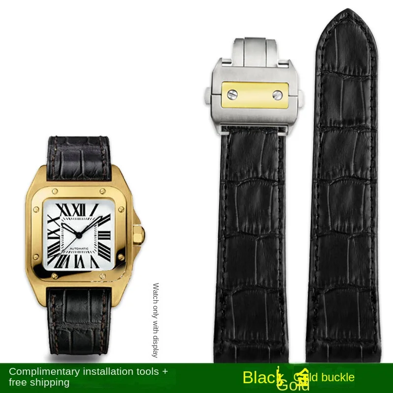 Luxurious Cowhide Watch Strap with Folding Buckle in Black or Brown, 20mm/23mm Sizes