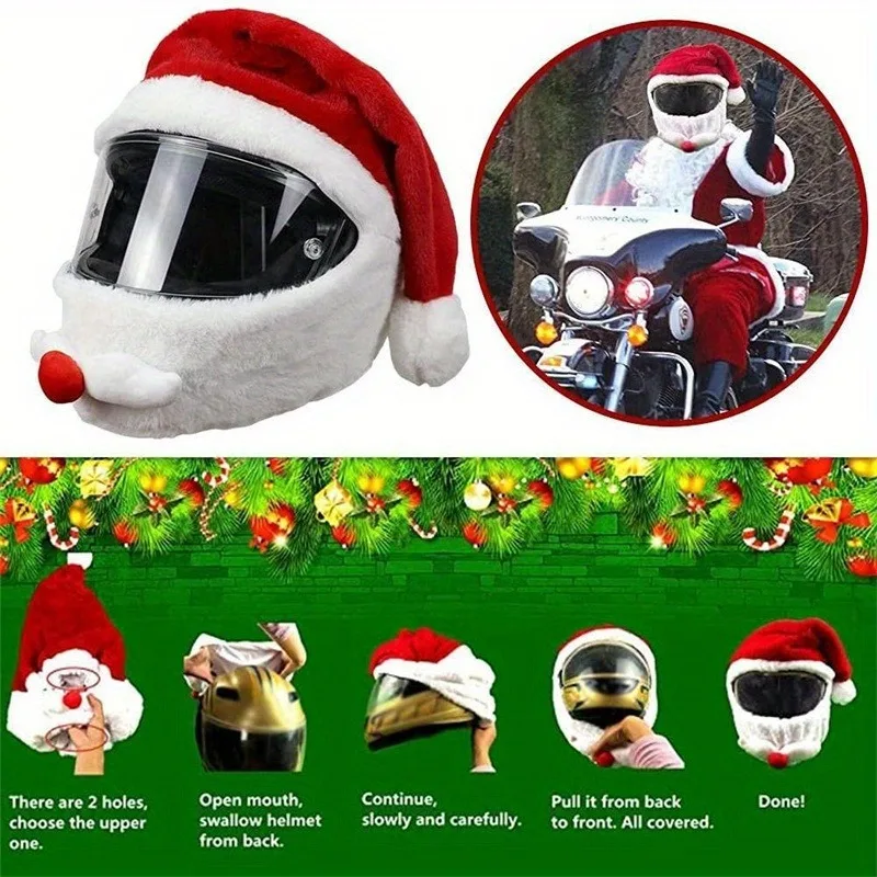 Motorcycle Helmet Santa Claus Motorcycle Helmet Set Crazy Funny Outdoor Christmas Hat Christmas Decoration