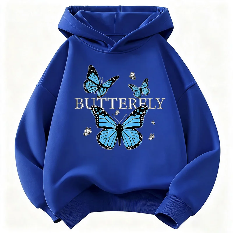 Children's Blue Butterfly Fashion Design Sweatshirt - Cute and Casual Hoody