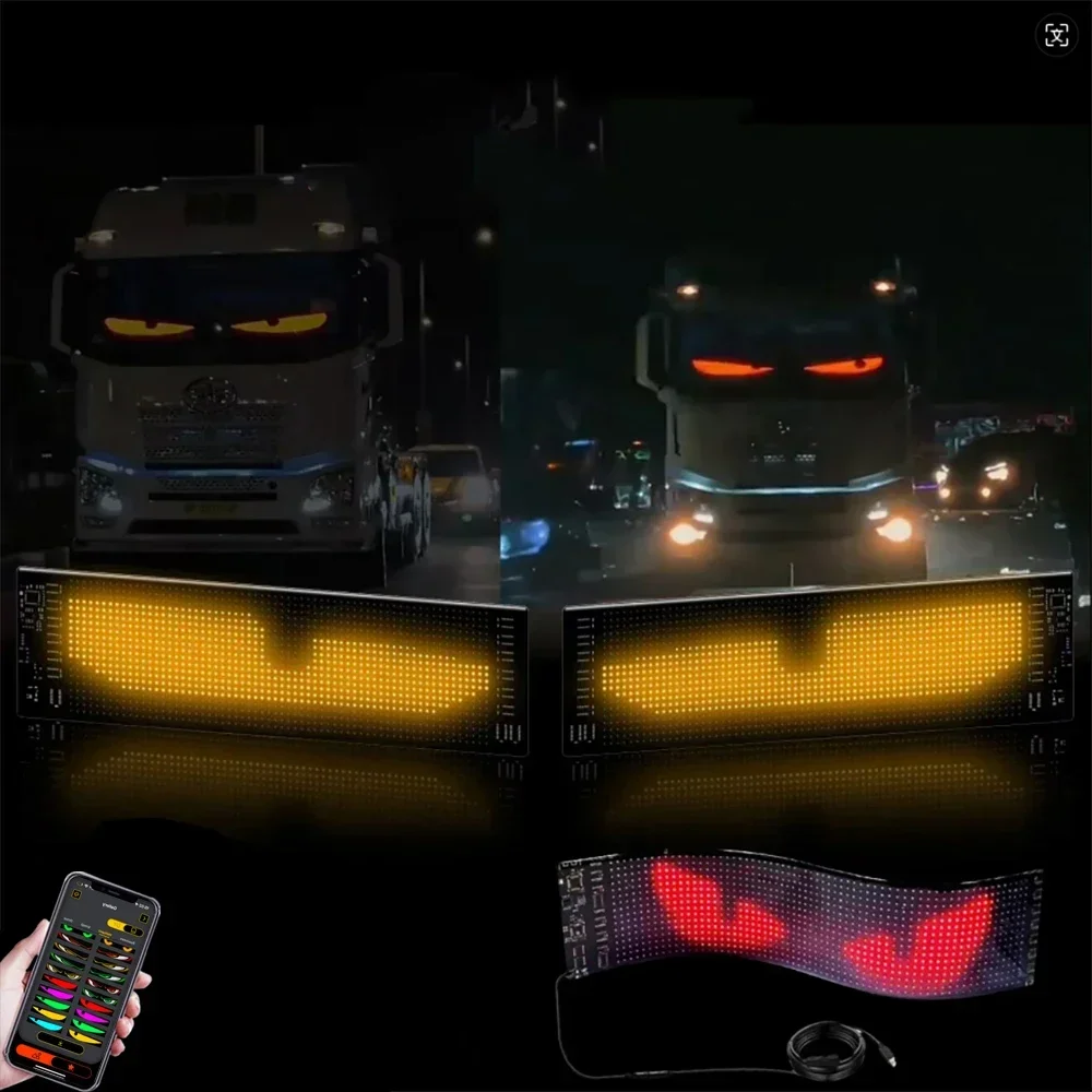 LED Car Lights Demon Eyes Car Soft Screen LED Pixel Panel Light DIY Programmable Flexible Decoraive Light for Car Truck Board Windshield