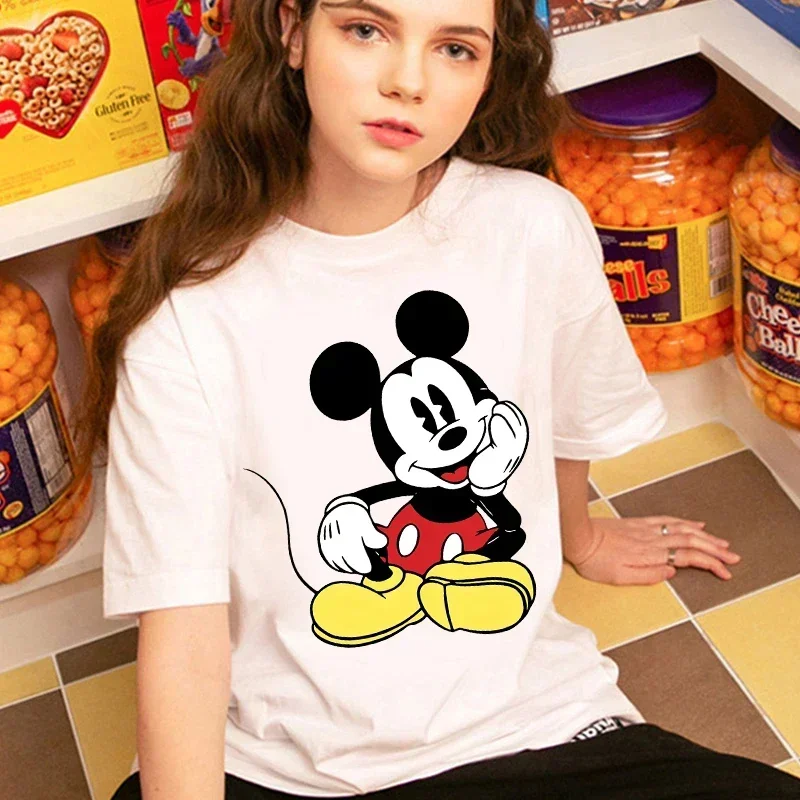 Camiseta con estampado de Mickey y Anime para mujer, camisa de manga corta, estilo Kawaii Harajuku, Y2k