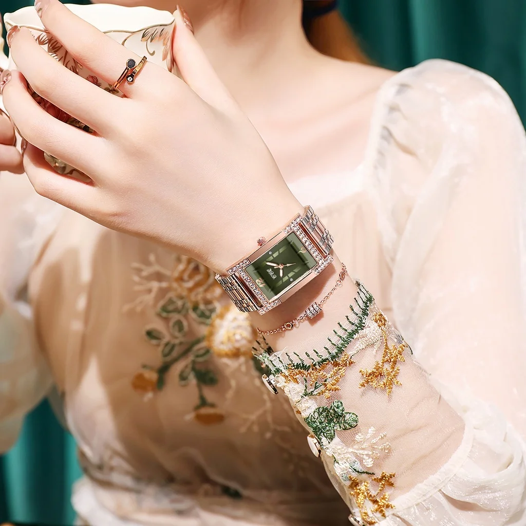Fashion Rhinestone Women Watches Rectangle Stainless Steel Band Quartz Wrist Watches Relogio Feminino Montre Femme