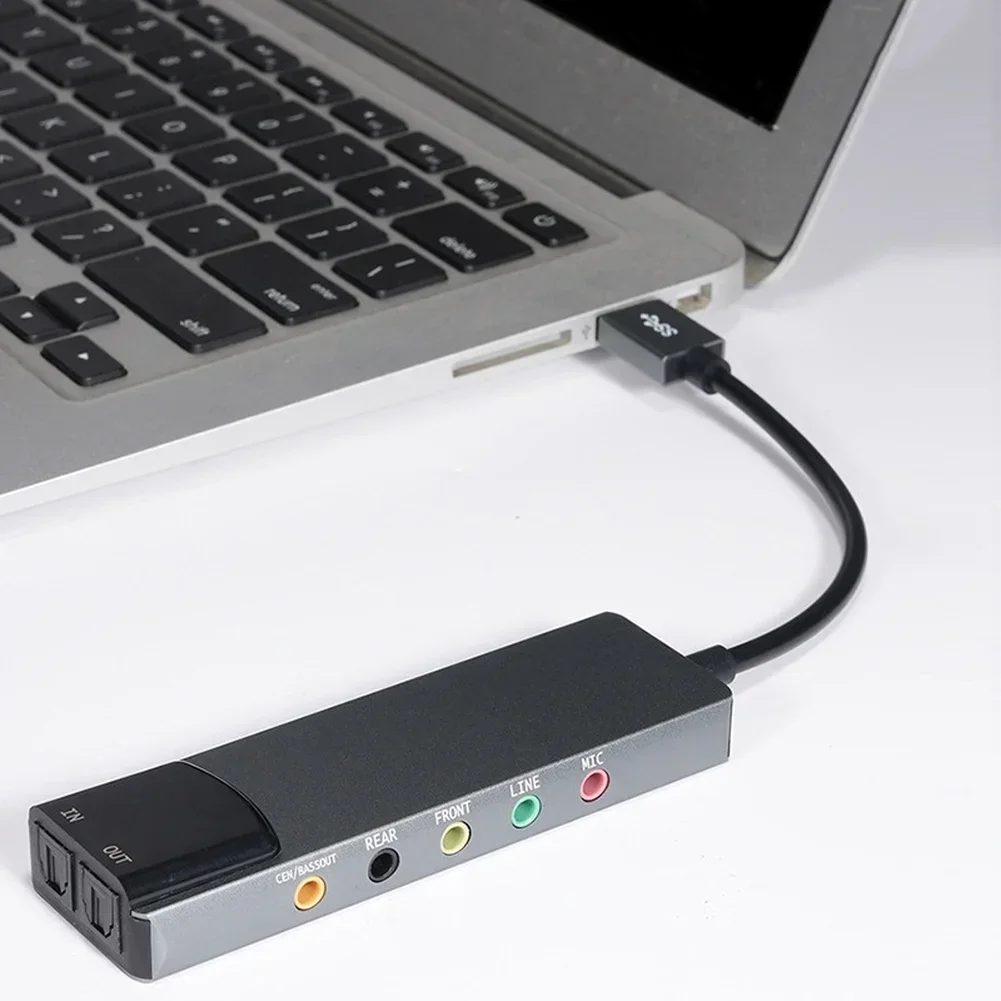 휴대용 알루미늄 USB 외부 사운드 카드 SPDIF 광섬유 출력 5 1 채널 AC3 for DTS OS와 호환 가능