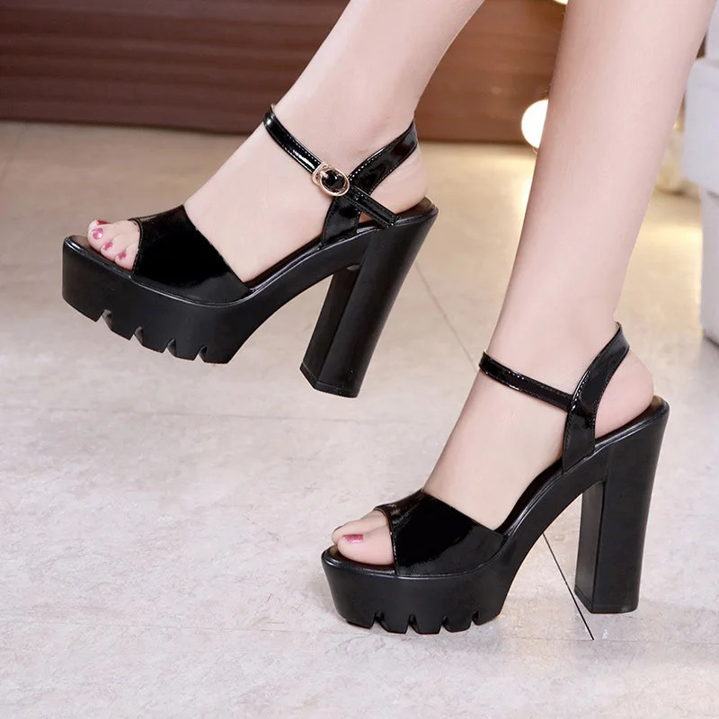 High quality summer leather sandals for women 10cm 13cm high heel 2024 size 32 33 43 platform open toe elegant shoe black white