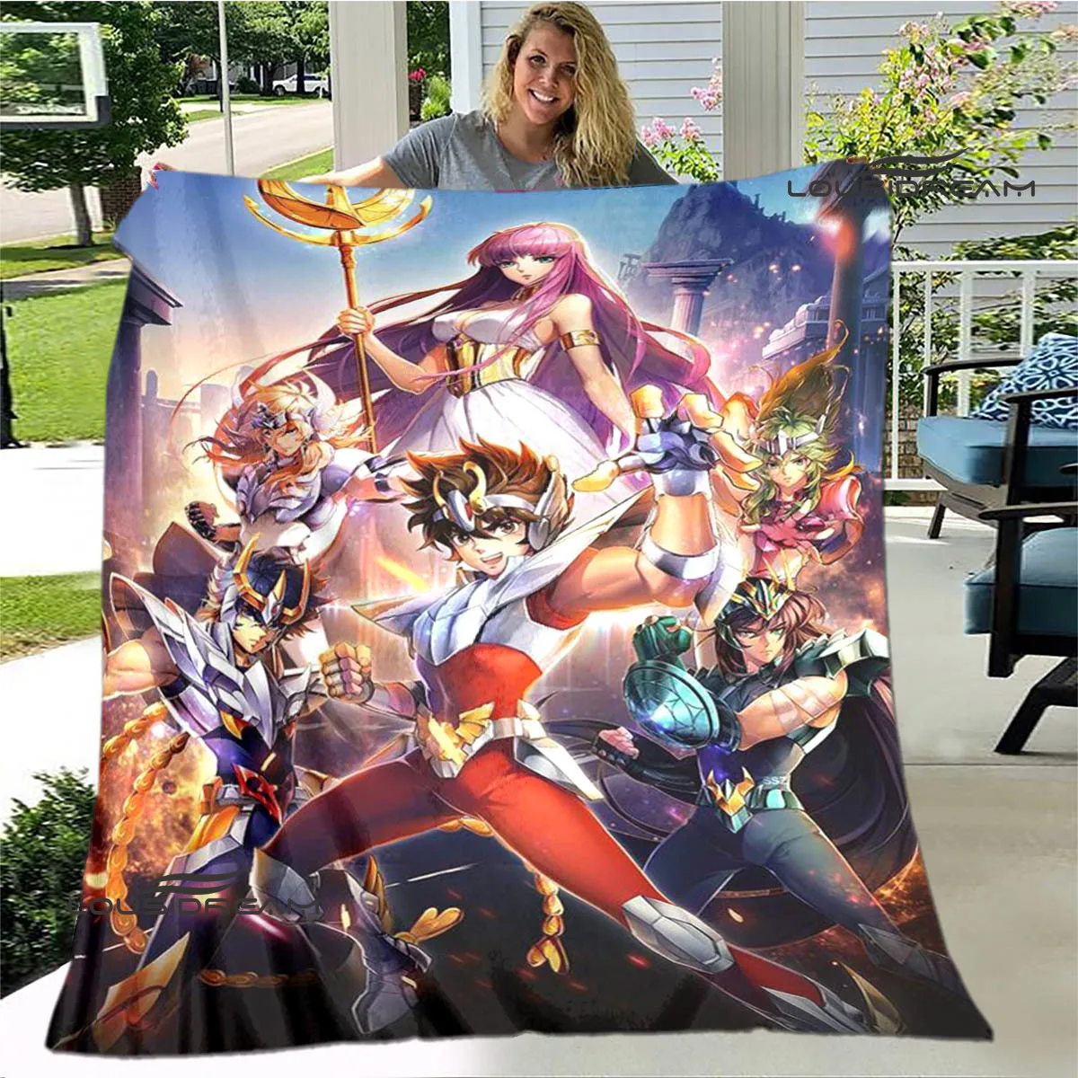 Knights of the Zodiac Cartoon printed blanket warm flannel blanket soft and comfortable home travel bed blanket birthday gift 6