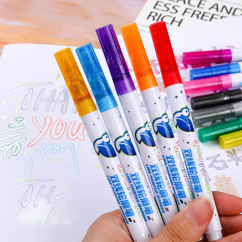 

24 Colors Double Line Outline Art Pen Marker Pen DIY Graffiti Outline Marker Pen Highlighter Scrapbook Bullet Diary Poster Card