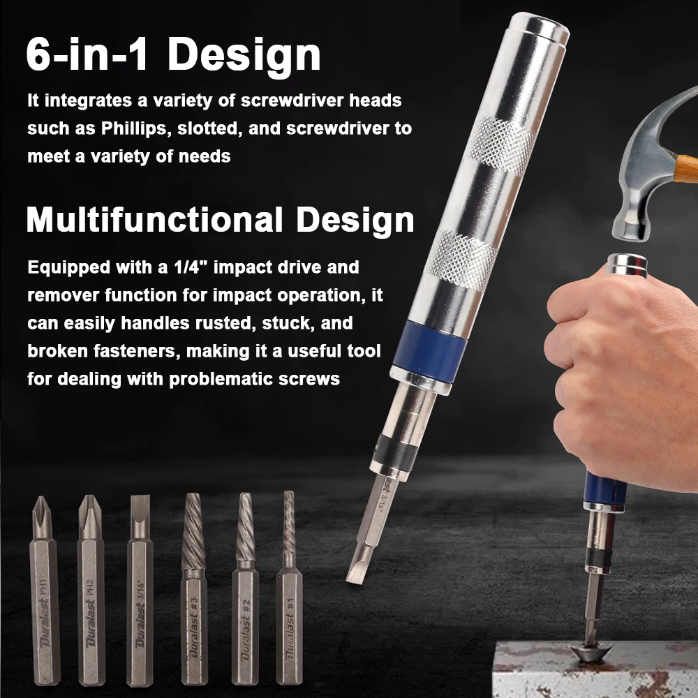 6in1 Screwdriver Set 1/4-inch Impact Drive Rusted Stuck Broken