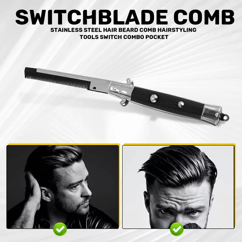 접이식 스프링 빗 자동 빗 접이식 칼 브러쉬 헤어 트리머 빗 브러쉬 액세서리 나비 남성용 포켓 나이프 빗