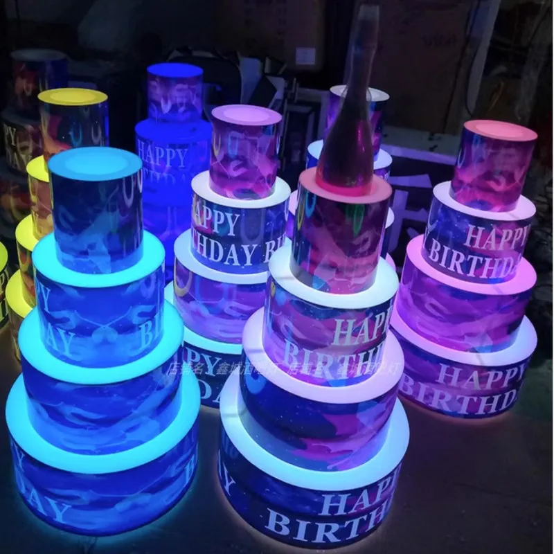 Customzied LED Luminous Happy Birthday Cake Bottle Presenter Wine Glorifier Holder VIP For Nightclub Party Lounge Bar