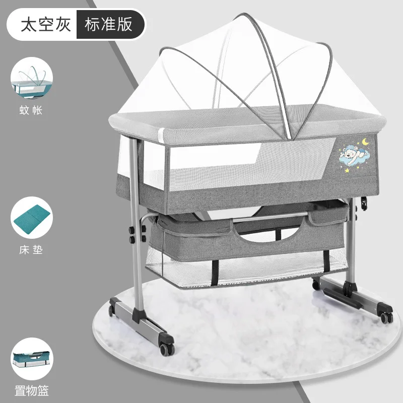 

Splicing Crib 0-2 Years Old Newborn Toddler Bed Baby Shaker Bb Children's Bed Cradle Bed Multifunctional Foldable