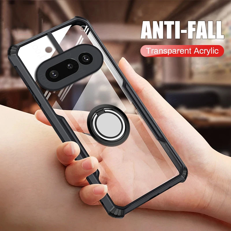 Enhanced Clear Crystal Acrylic Case with Magnetic Holder Ring - Shockproof Coque
