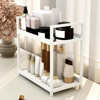 2 Tier Multifunctional Countertop Storage Rack,Bathroom Cosmetic Storage,Kitchen Spice Holder,Large-Capacity,Black and White 1