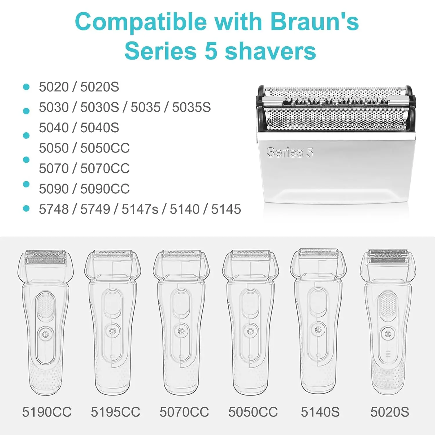 Electric Shaver Head electric shaver head electric shaver blades 52S Replacement Head Compatible with Braun Series 5 Electric Shaver Razor 5090/5190cc,5040/5140s,5030s,5147s,5145s,5195cc,5197cc