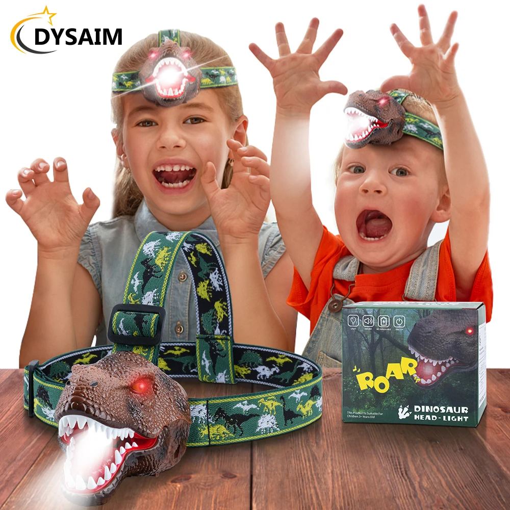 Headlamp Rechargeable Children Gifts Children Head Light Flashlight Dinosaur Child