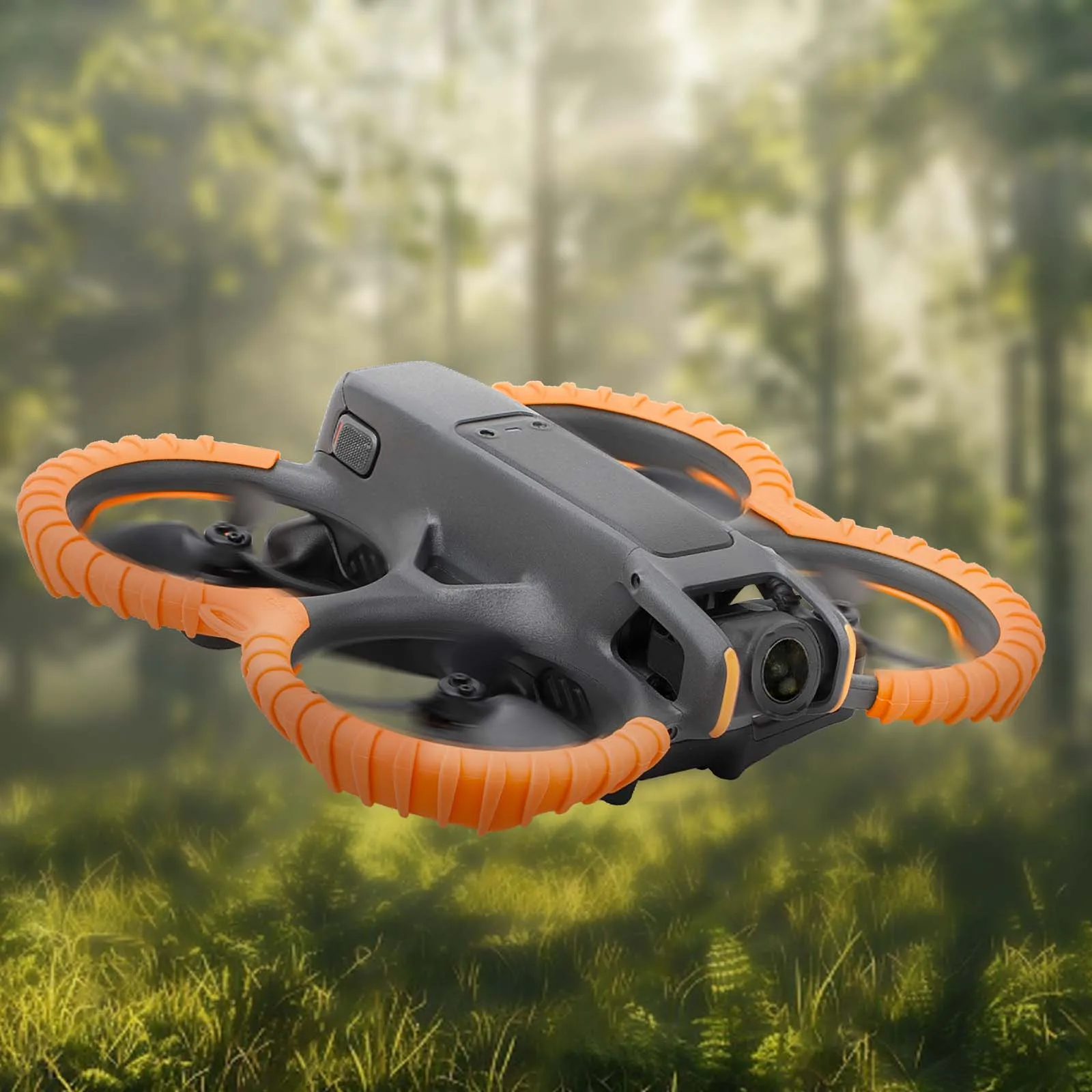 Détail du protège-hélice orange pour DJI Mini 3 Pro, texture et fixation visibles.