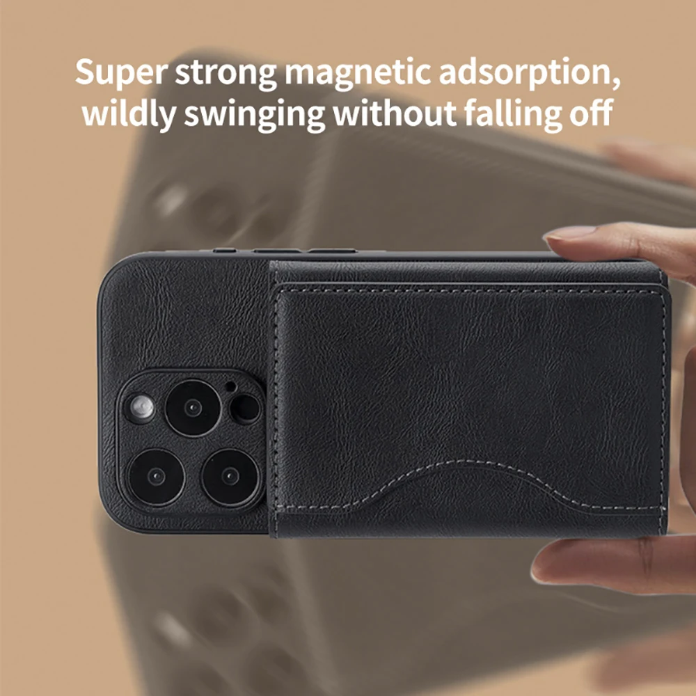 Magnetic Folding Wallet Card Holder Leather Case for Magsafe IPhone 14 16 15 13 Pro Max Plus 16Pro I Phone Mag Safe Stand Cover