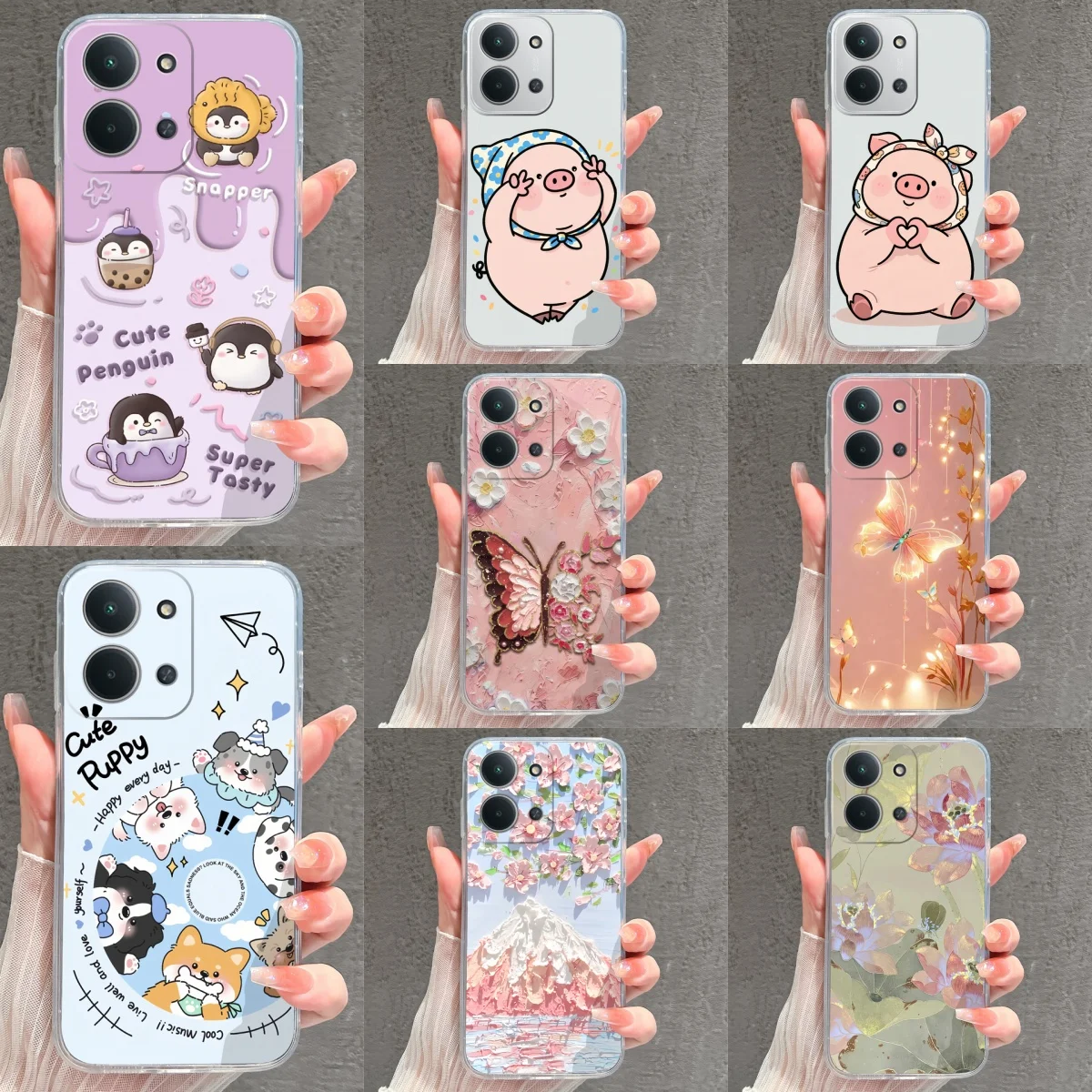 Cartoon Penguin Pig Shockproof Transparent Phone Shell Bumper