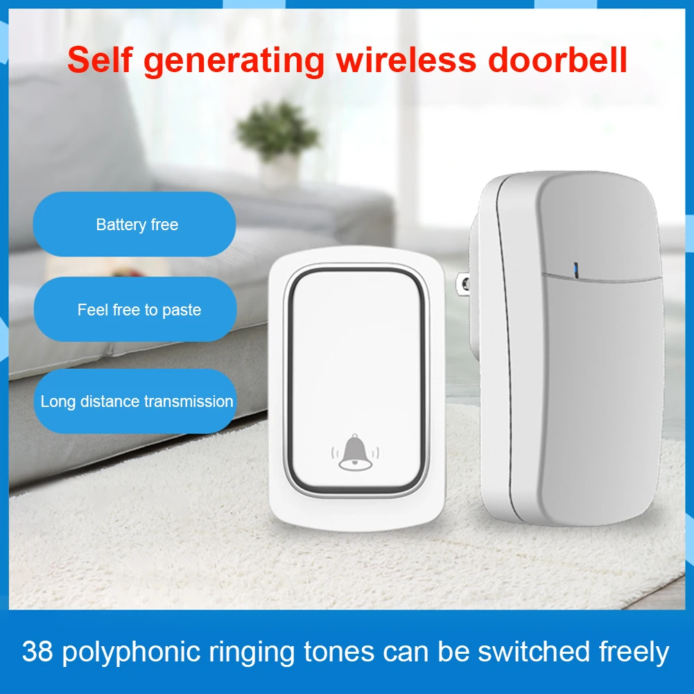 

Wireless Doorbell No Battery required Waterproof Self-Powered Door bell Sets Home Outdoor Kinetic Ring Chime Doorbell Protection