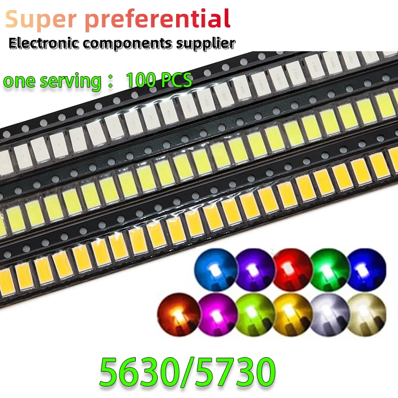 100 Pz/Lotto Diodi Led Smd 5730 5630 Diodo 5730 Smd Led Diodo Kit Verde Rosso Bianco Caldo Blu Ghiaccio Giallo Rosa Viola-Uv Arancione