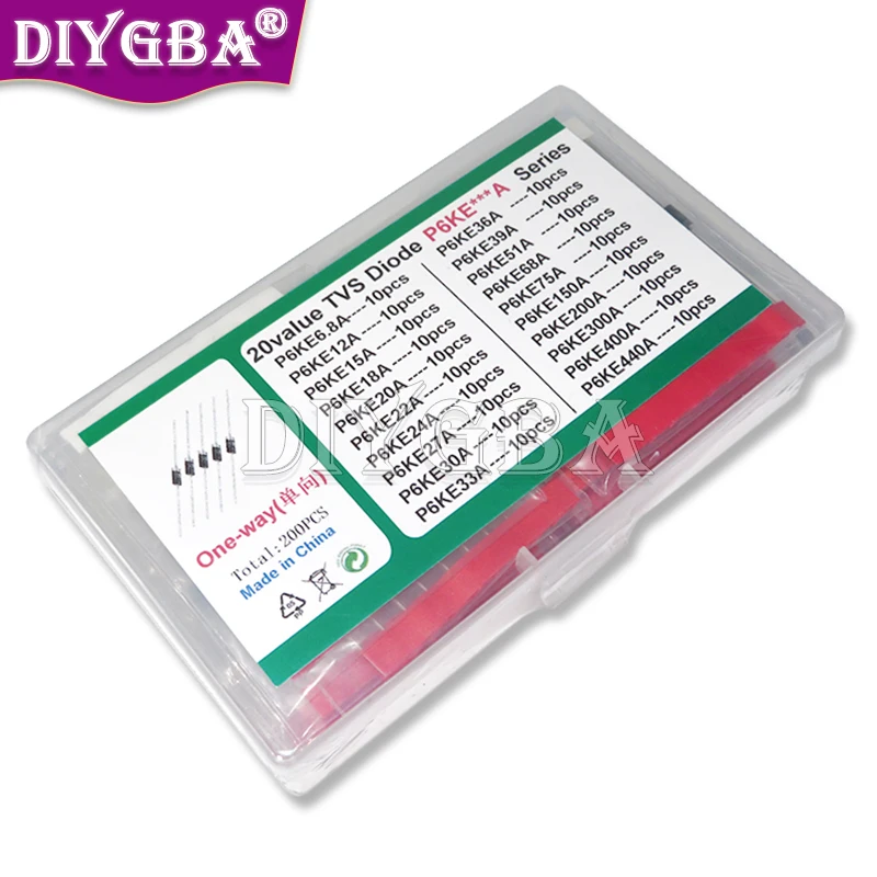 20 Valori P6Ke6.8A/Ca Kit Transistor Tvs 200 Pz/Set 12/15/18/20/22/24/27/30/33/36/39/51/68/75/150/Diodo 200/300/400/440/A/Ca