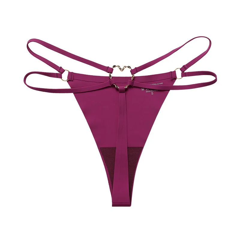 

Women's Cotton Crotch Ice Silk G String Thong Panties One-Piece Metal Ring Seamless Invisible Underpants Breathable Underwear