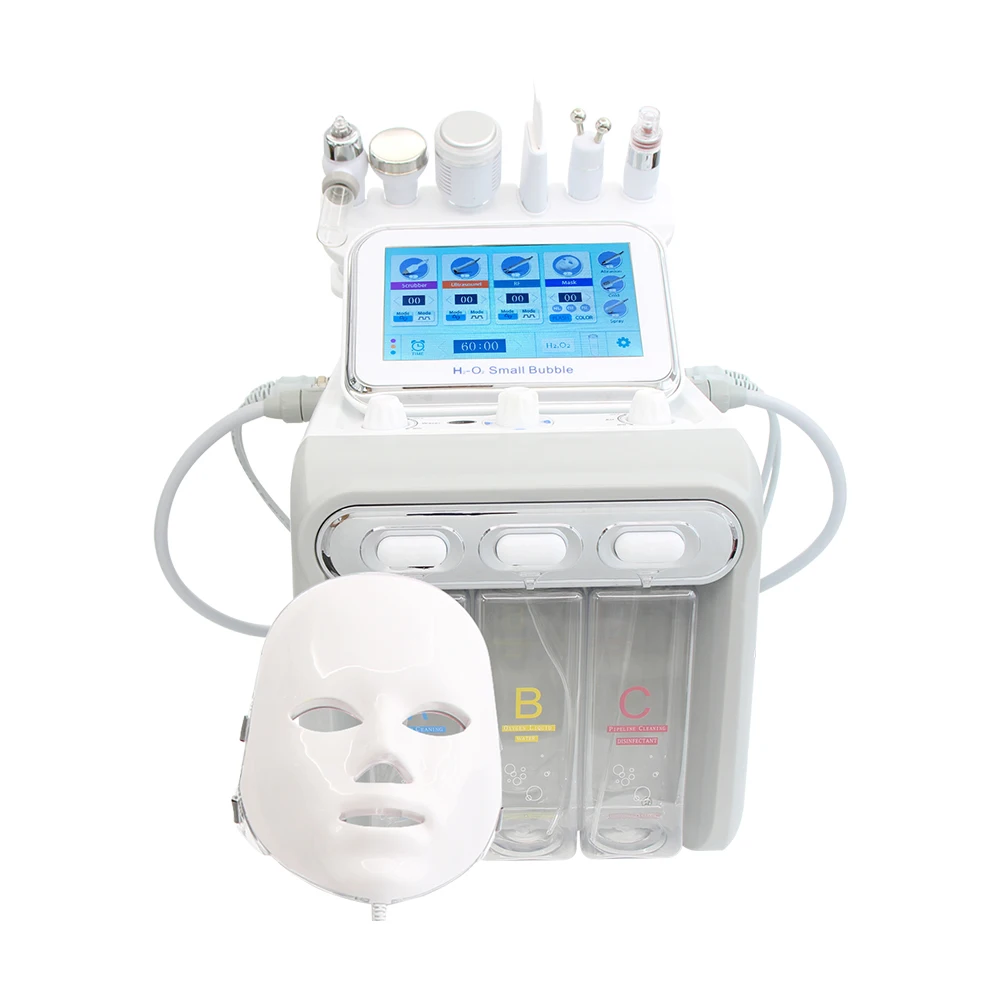 7 in 1 Beauty Hydro Water Oxygen Skin Peel Equipment H202 Deep Cleaning Small Bubble Face Massage Machine With Led Mask For Spa