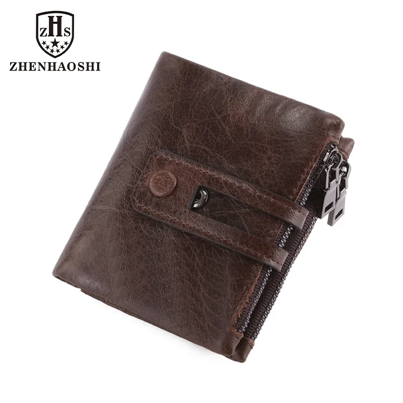 Genuine Leather Men Wallet Small Zipper&Hasp Male Short Coin Purse Brand Rfid Card Holder Money Clip