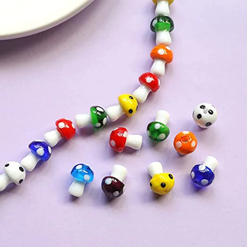 18 Perline A Forma Di Fungo In Vetro Lampwork - 3 Stili, Forate 1,2-1,6 Mm - Per Creare Gioielli, Orecchini, Bracciali, Portachiavi Fai Da Te - 3