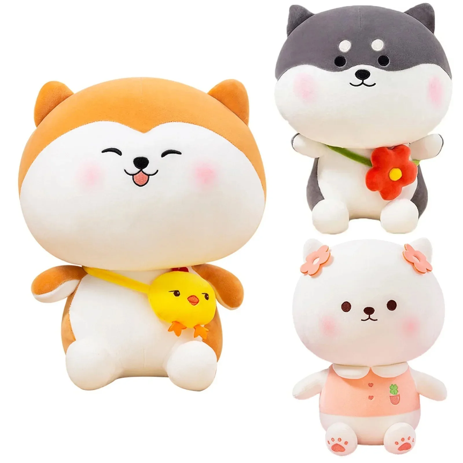Smile Cute Shiba Inu lumbar Stuffed Animals Pillow Soft Anime Kawaii Dog Plushies Lovely Toys for Boys Girls