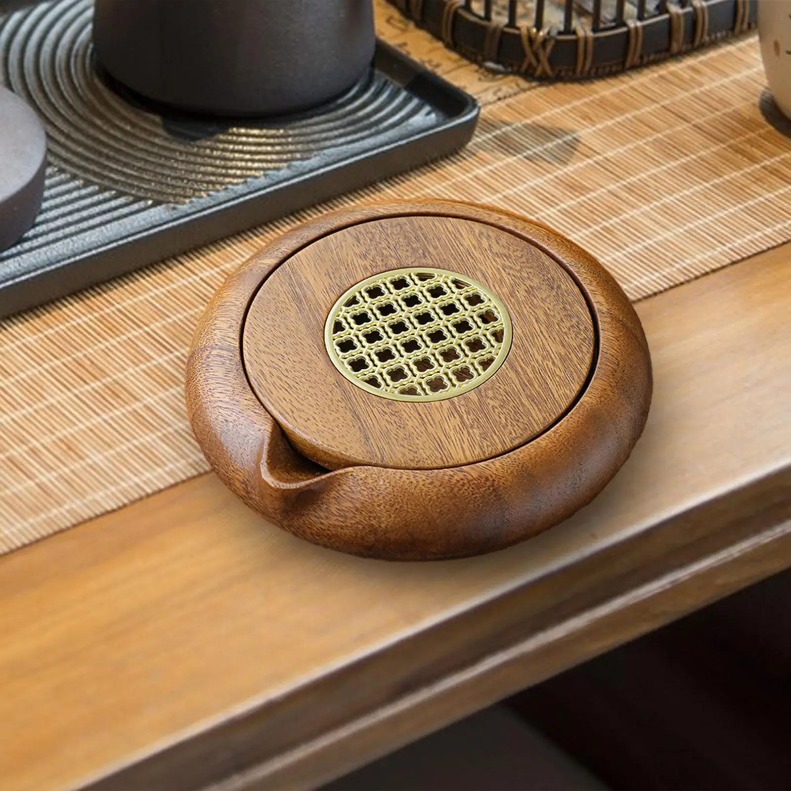 Chinese Gongfu Tea Tray Water Storage Pot Polished Surface Walnut Wood Household Dry Soaking Platform Versatile Round Ornament