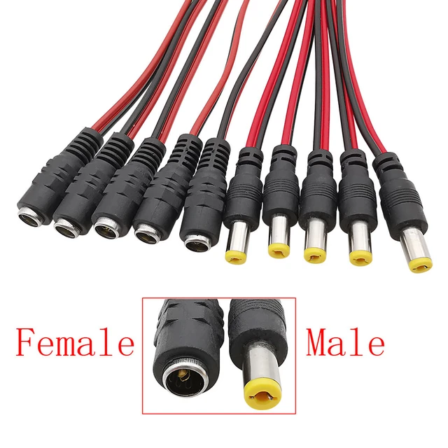 12V DC connectors 5.5 x 2.1mm DC Power Pigtail Cable Male Female Connector  for CCTV Security Camera Power Adapter Length 25CM