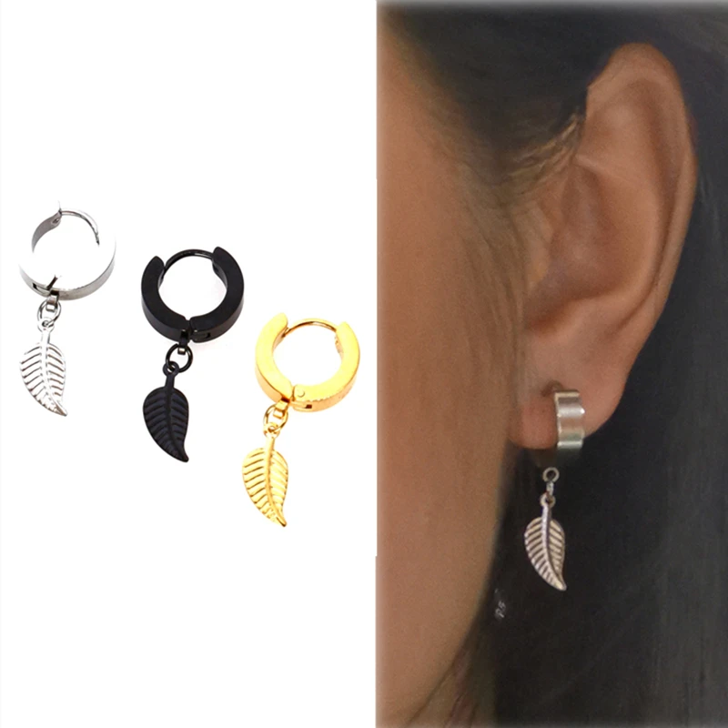 

Leaf Hoop Earrings Stainless Steel Ear Piercing Jewelry Gift Hip Hop Drop Earring