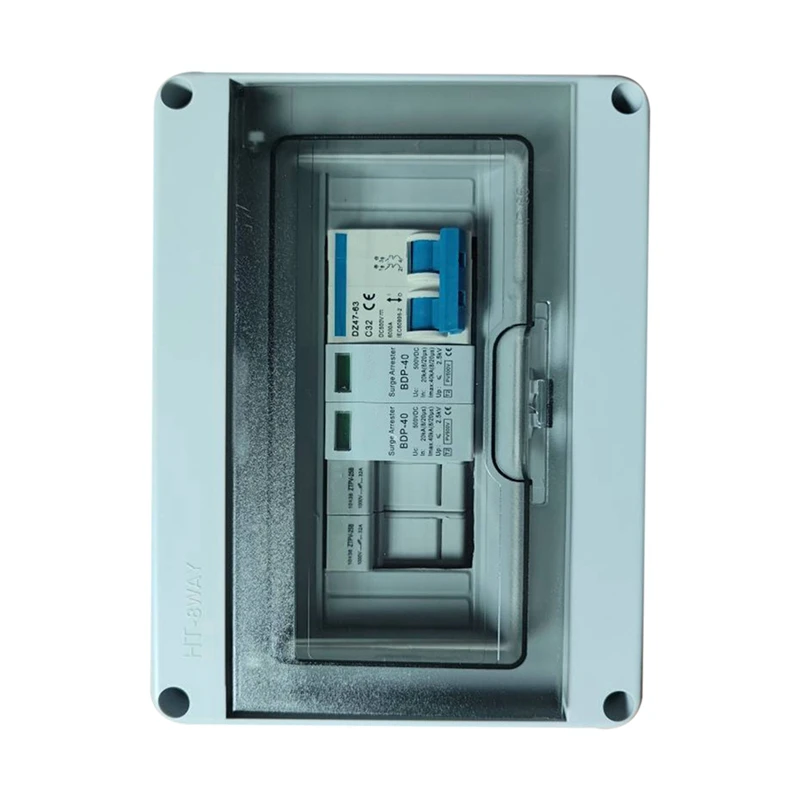 

Solar Photovoltaic PV Combiner Box with Protection 1 Input 1 Out DC 500V Fuse MCB SPD Waterproof Box IP65
