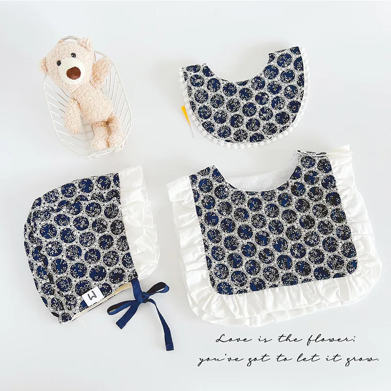 

3Pcs Korean Style Cotton Baby Bibs Pullover Hat With Floral Printing Cotton Waterproof Burp Cloths Newborn Baby Birthday Gift