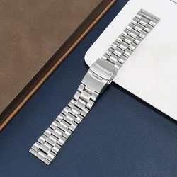 Men's Universal Stainless Steel Watch Band Bracelet - Solid Flat/Curved End, 18mm - 24mm Adjustable - 20mm (A Silver flat)