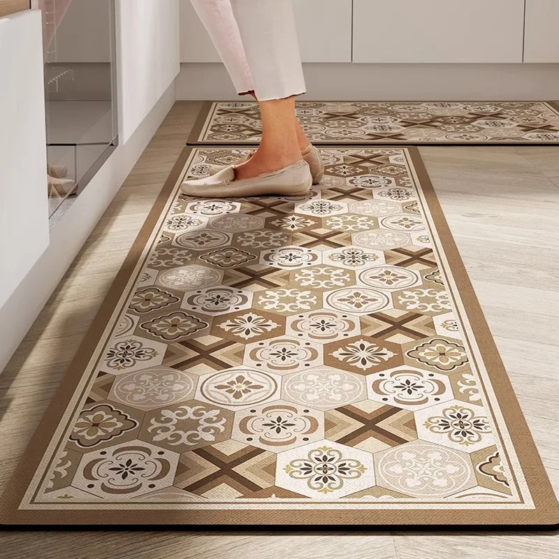 Kitchen Carpet Anti-slip Oil-proof Dirt-resistant Rug PVC Leather Waterproof Floor Mats Long Size Flower Home Decoration Mat 양탄자 3