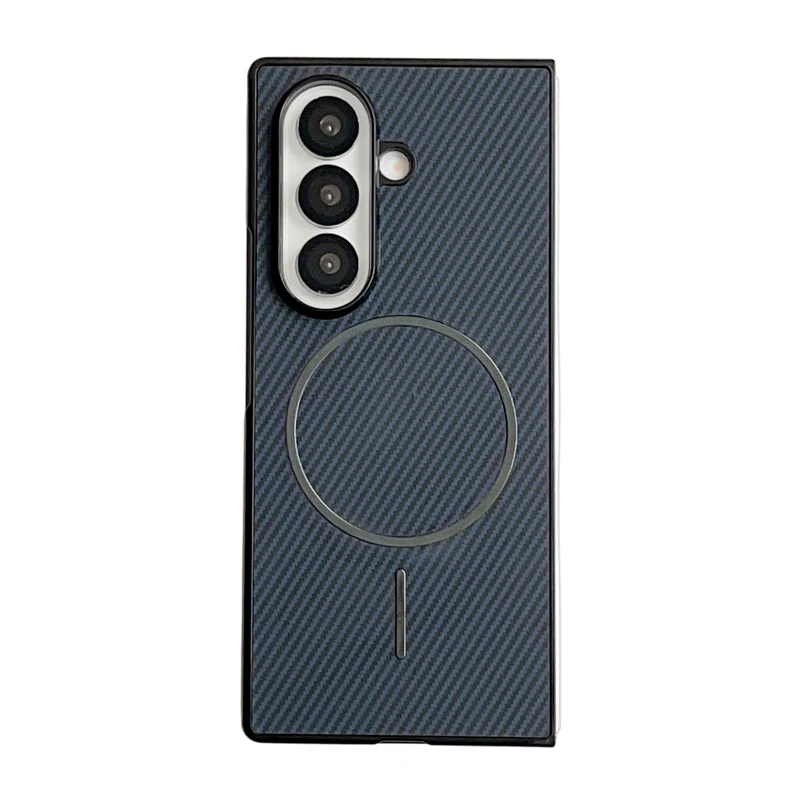 ELVEV Magnetic Luxury Carbon Fiber Pattern Leather Case with Wireless Charging Back Shell