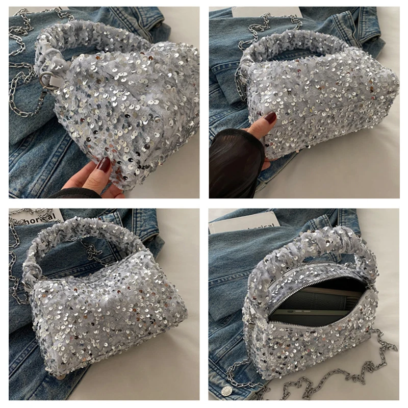 Shiny Sequins Evening Clutch Bag Glitter Underarm Bag Dinner Party Wedding Purses Handbag Female Chain Shoulder Crossbody Bag