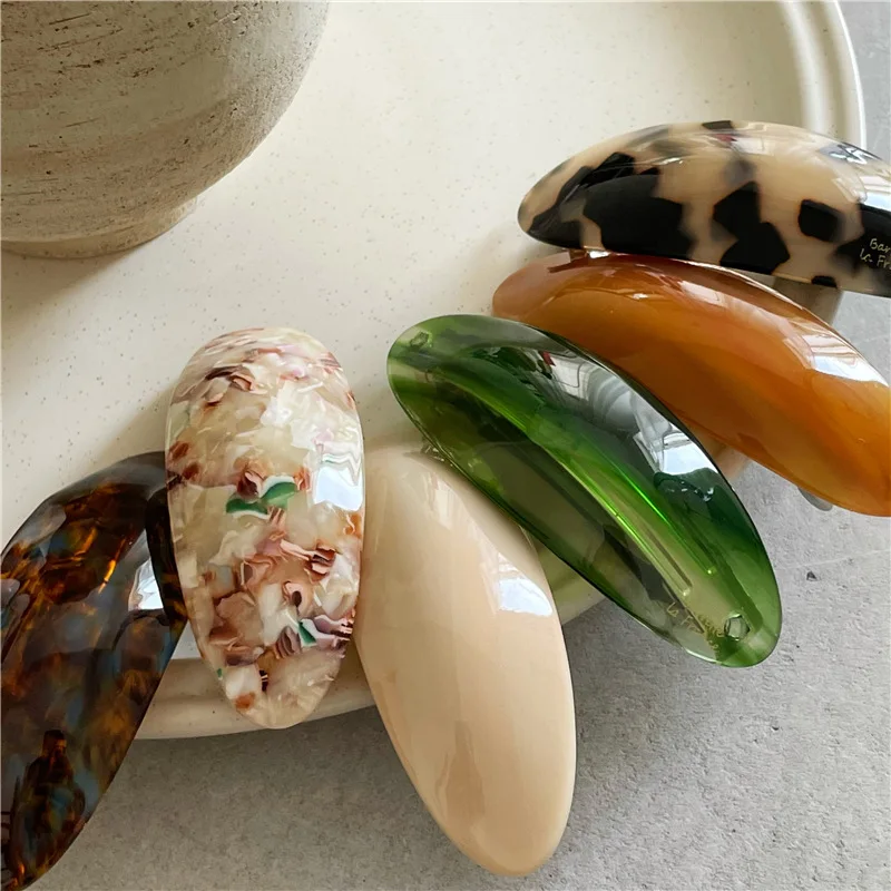 

Ins Hot Selling Fashion Geometric Oval Hairpin High Quality Marbling Acetate Barrette Spring Hair Clips For Woman Girls