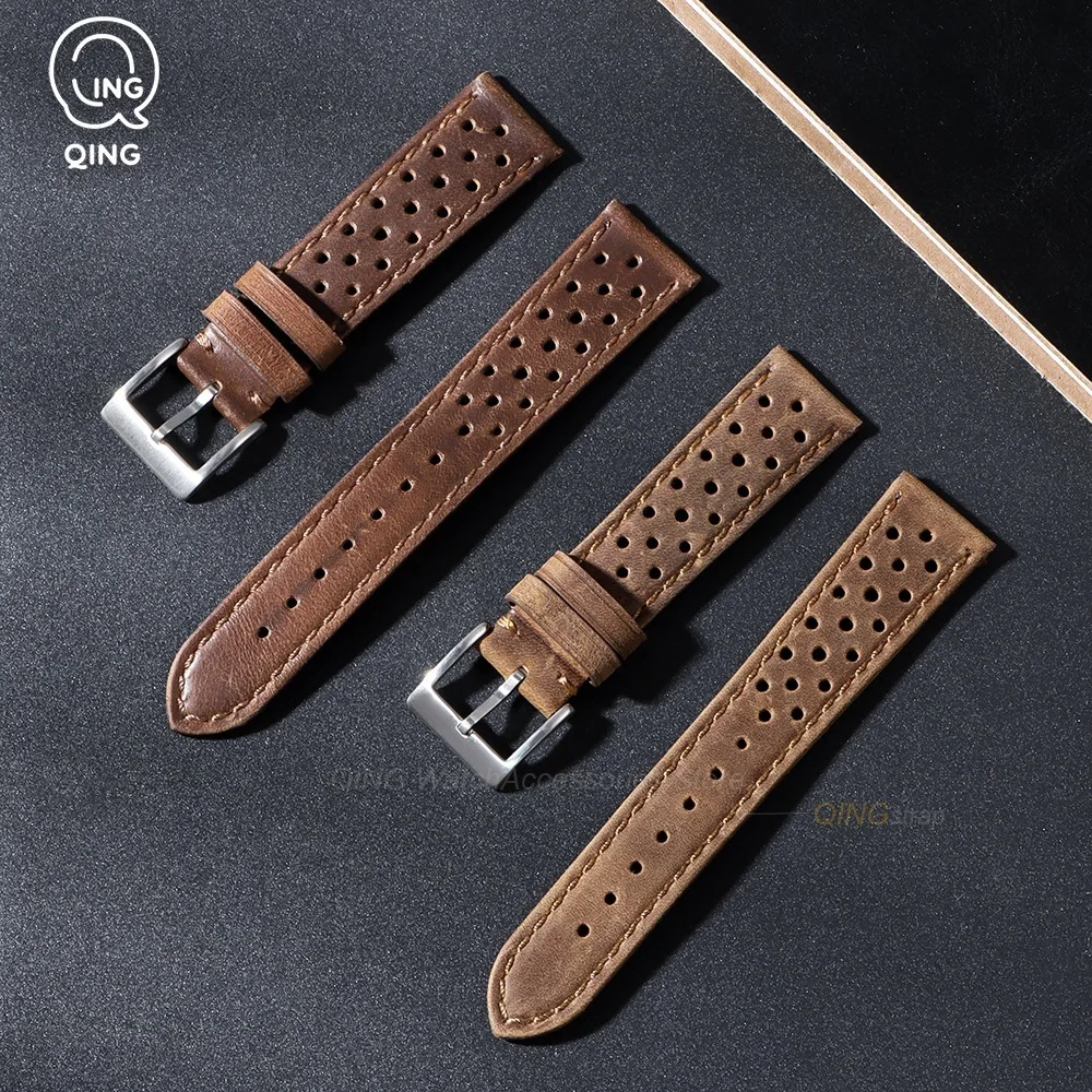 Vintage Genuine Leather Watch Bands - Cowhide Straps, Breathable Bracelet, 18mm, 20mm, 22mm Sizes