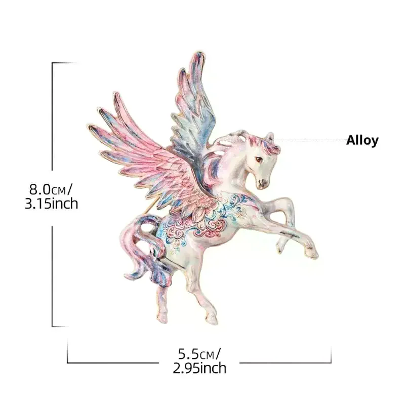 1pc Beautiful Enamel Flying Horse Brooch - Big Wings Elf Animal Unisex Brooch Pins For Women Men Party Office Creative Gift