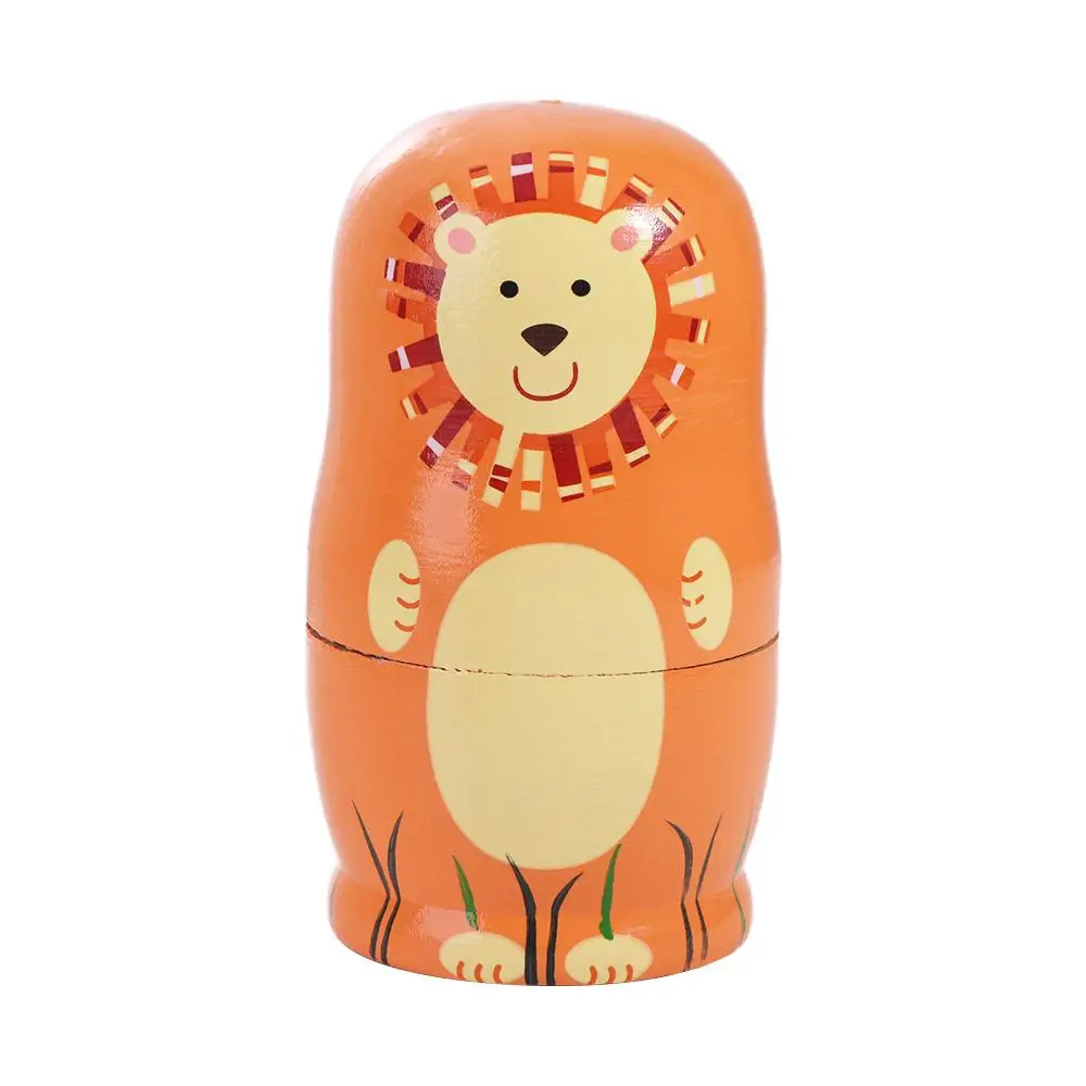 Wooden Nesting Dolls Animals Pattern Handmade Matryoshka Doll Toys 5 Layer Cartoon Stacking Dolls Chidrens Gift
