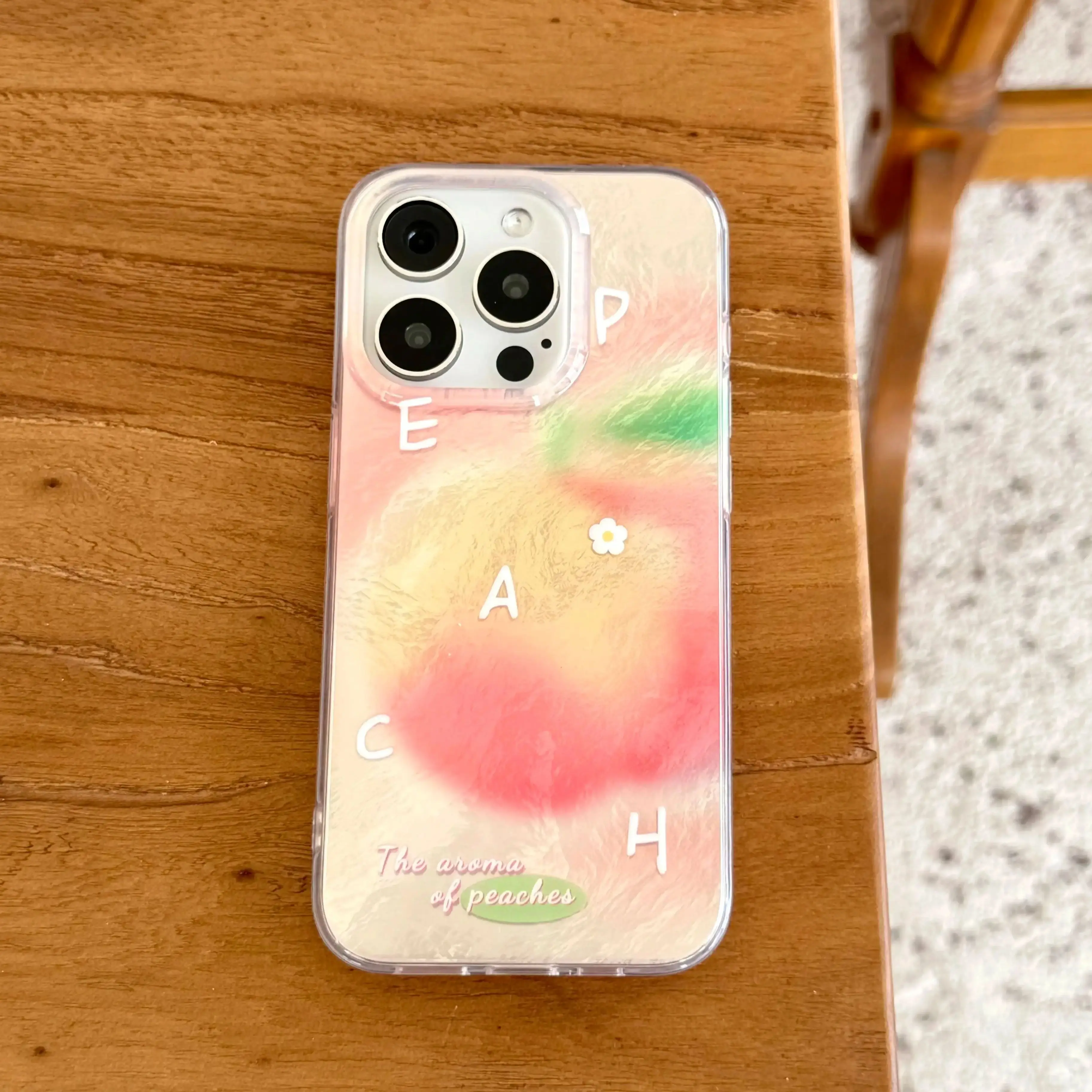 thumbnail image 1 of Funda de teléfono con textura plisada INS coreana, con láser, jugoso melocotón, IMD para iPhone 15, 14, 13, 11 Pro Max Plus, carcasa trasera para 12 Pro Max, 1 of 5