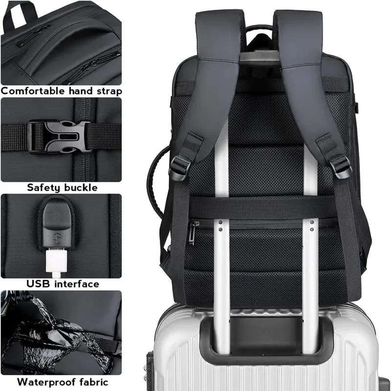 40L Expandable USB Travel Backpack Flight Approved Carry on Water Resistant 17-inch Men's Backpack Waterproof Backpack Mens Backpack