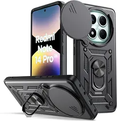 Shockproof Armor Case with Slide Camera Protector - Durable PC Hard Cover for Redmi Note14Pro Plus (Black)